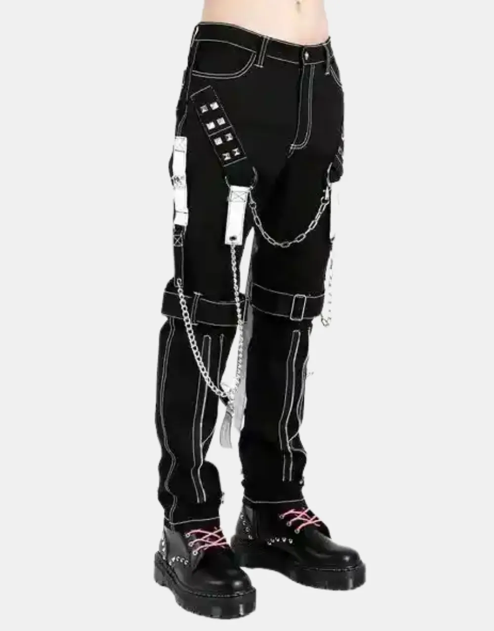 Men’s Gothic Bondage Black White Tripp Pant Rock