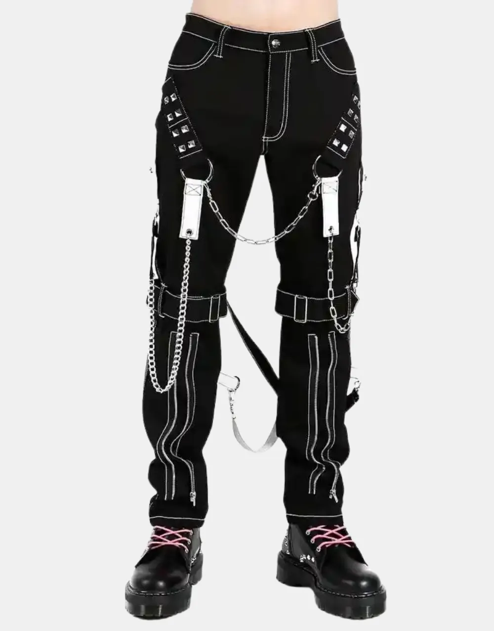 Men’s Gothic Bondage Black White Tripp Pant Rock