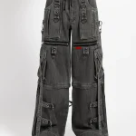 Ladies Convertible Black Denim X-Strap Utility Pants