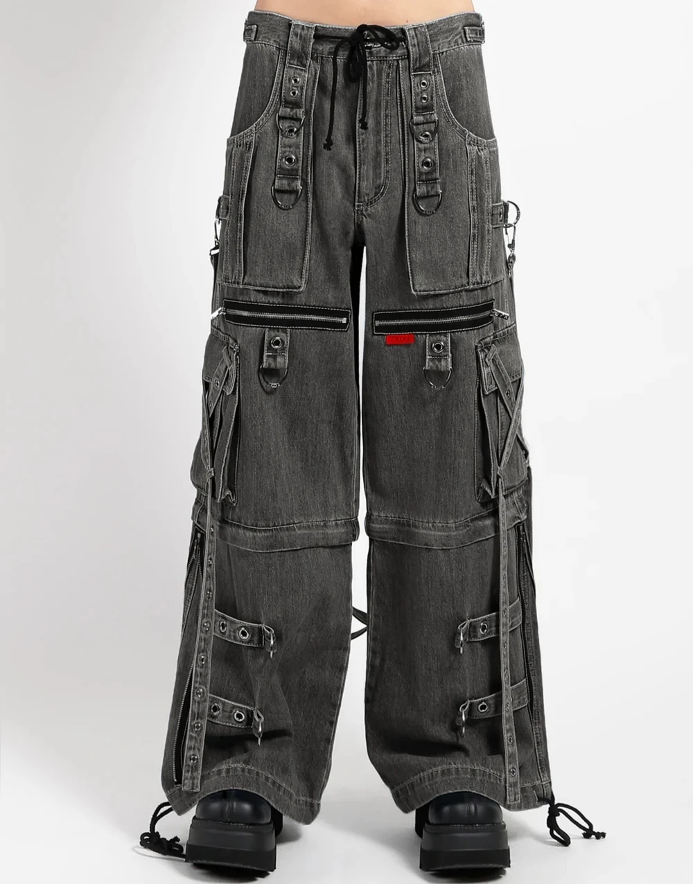 Ladies Convertible Black Denim X-Strap Utility Pants