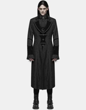 PUNK RAVE IMPERIUM MENS GOTHIC COAT - BLACK BROCADE3