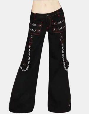 Women’s Chains Black Rhinestones Gothic Baggy Tripp Pants