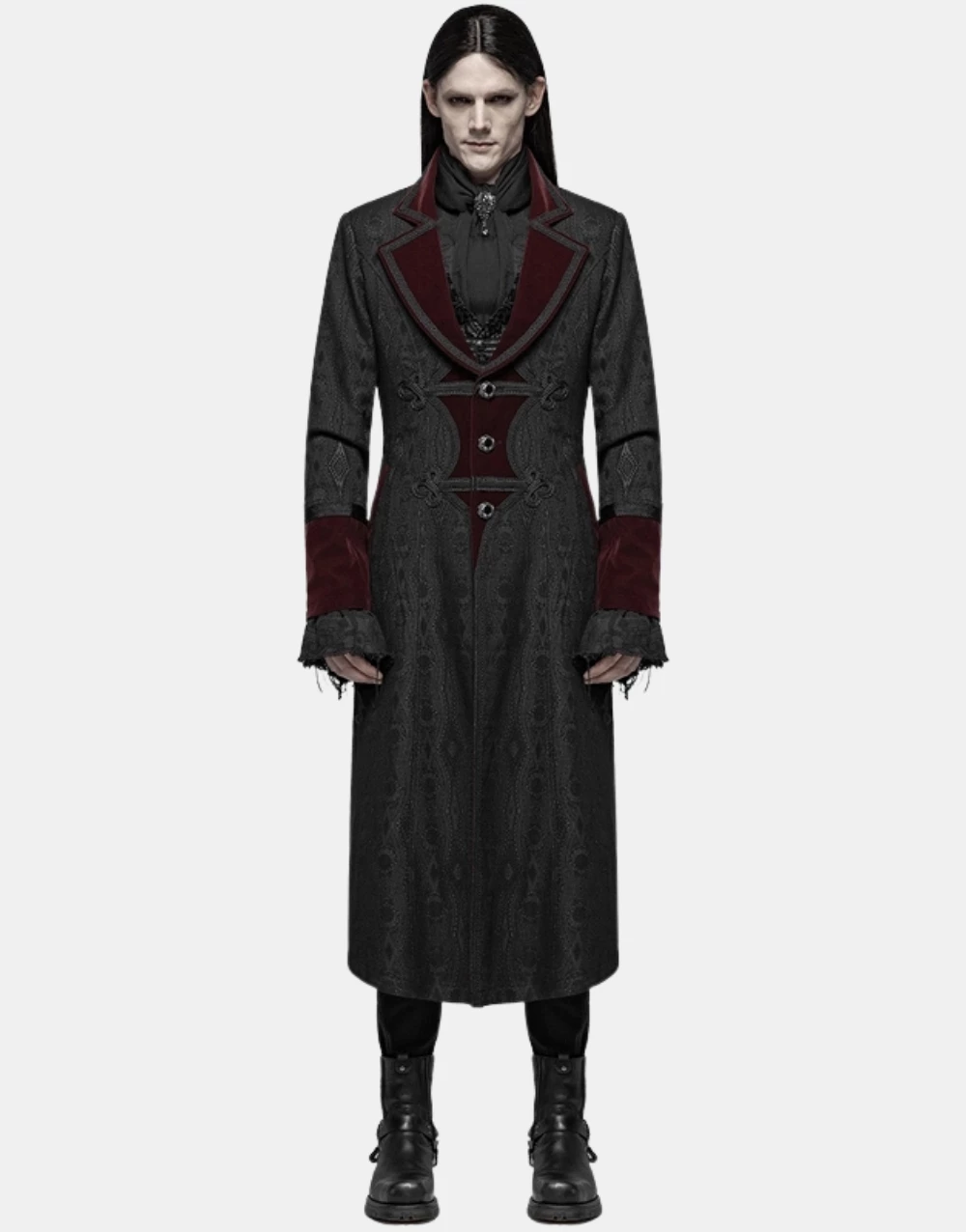 PUNK RAVE IMPERIUM MENS GOTHIC COAT - BLACK & RED1