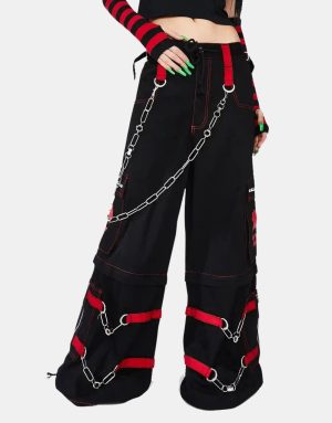 Women Skull Zip Off Pants Black Red