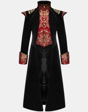 DEVIL FASHION MARCELLUS MENS GOTHIC COAT - BLACK & RED