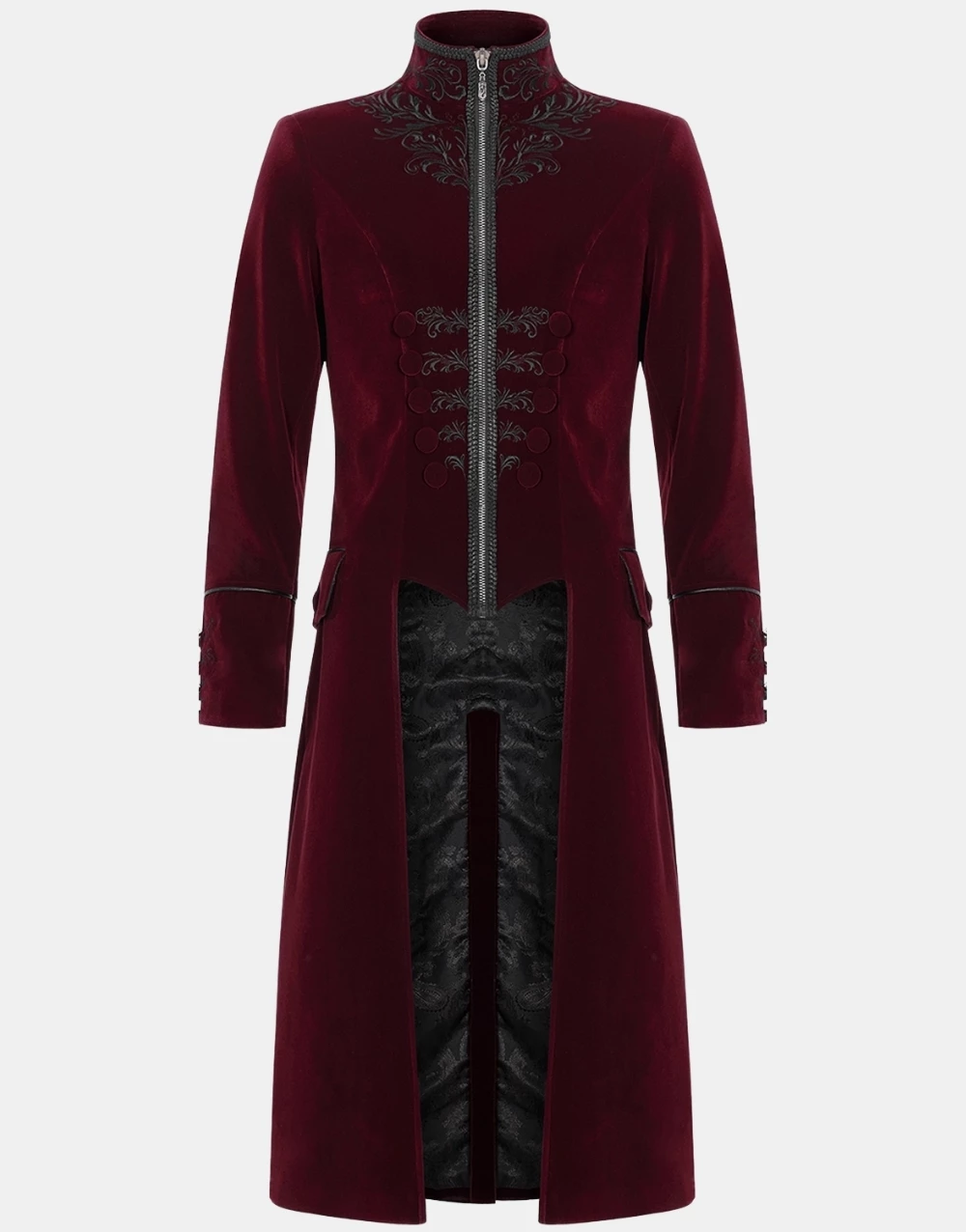 Punk Rave Lisanthium Mens Long Gothic Regency Coat - Red Velvet1