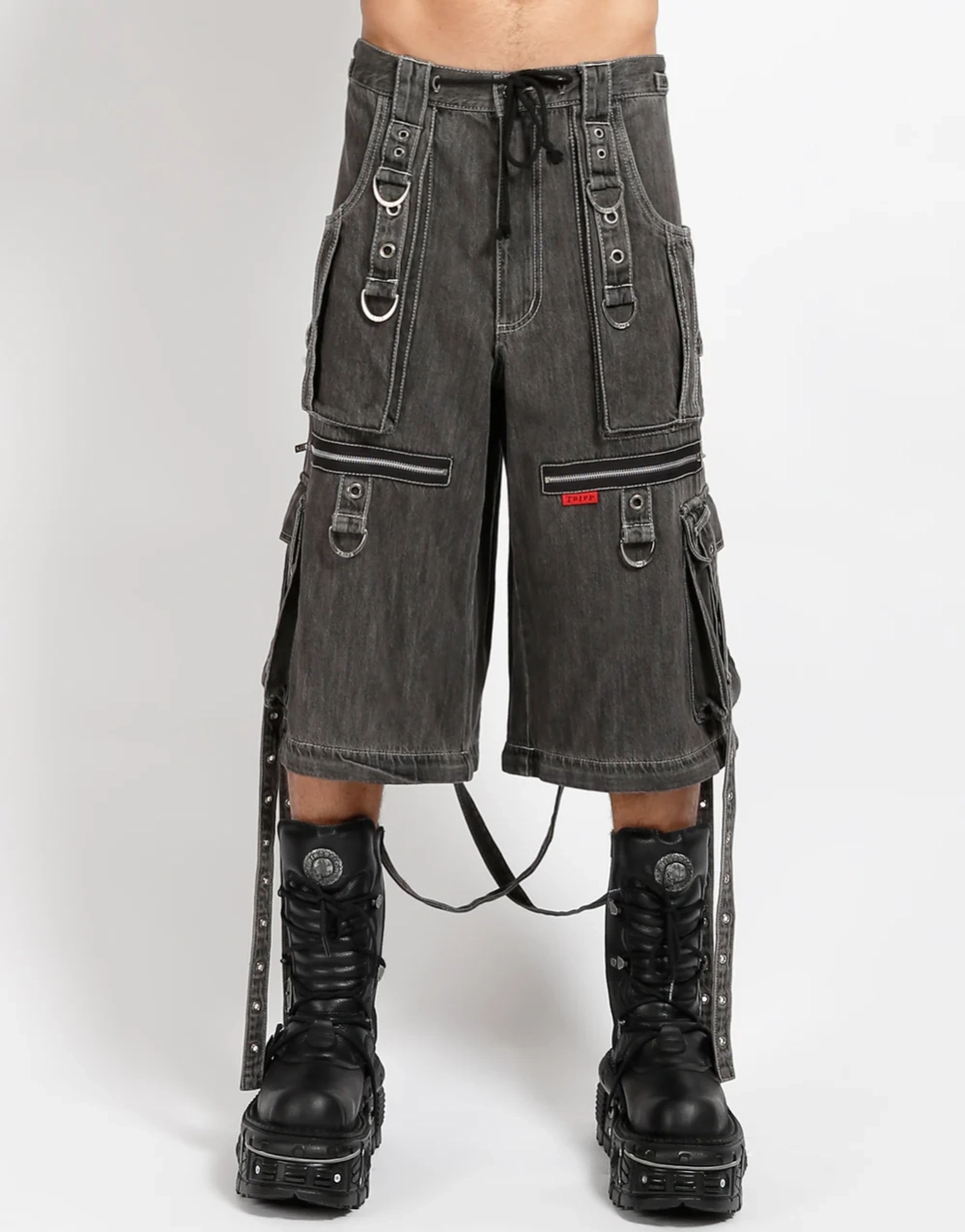 Men's Convertible Black Denim X-Strap Utility Pants - Image 4
